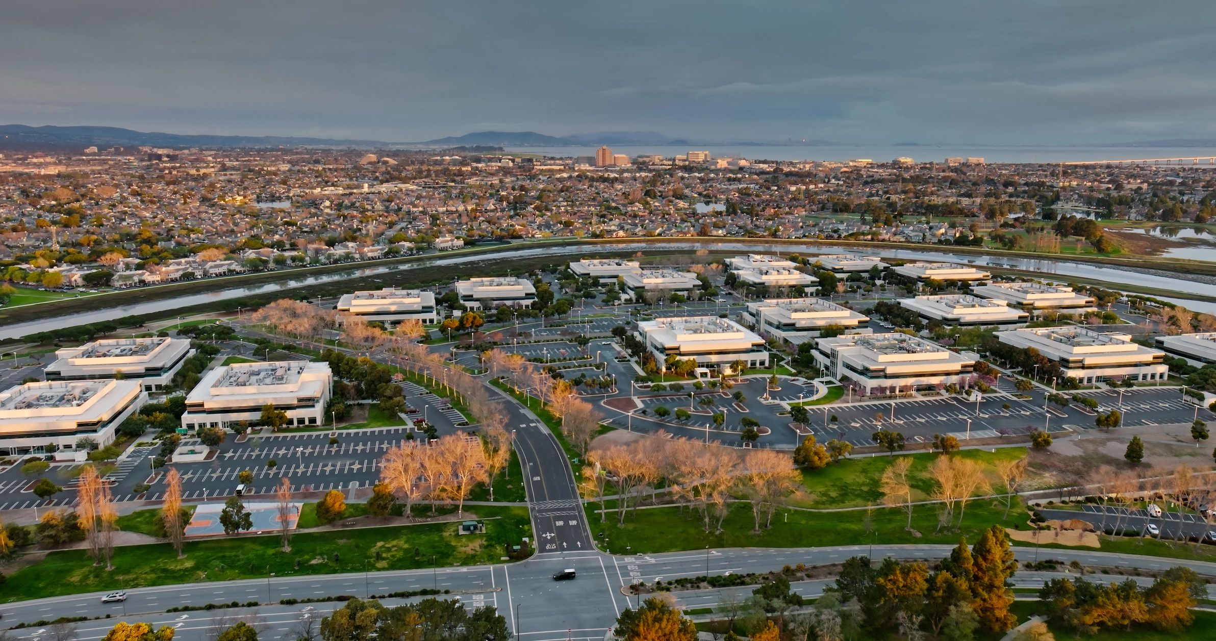 Aerial view of industrial and commercial land representing site scale and access