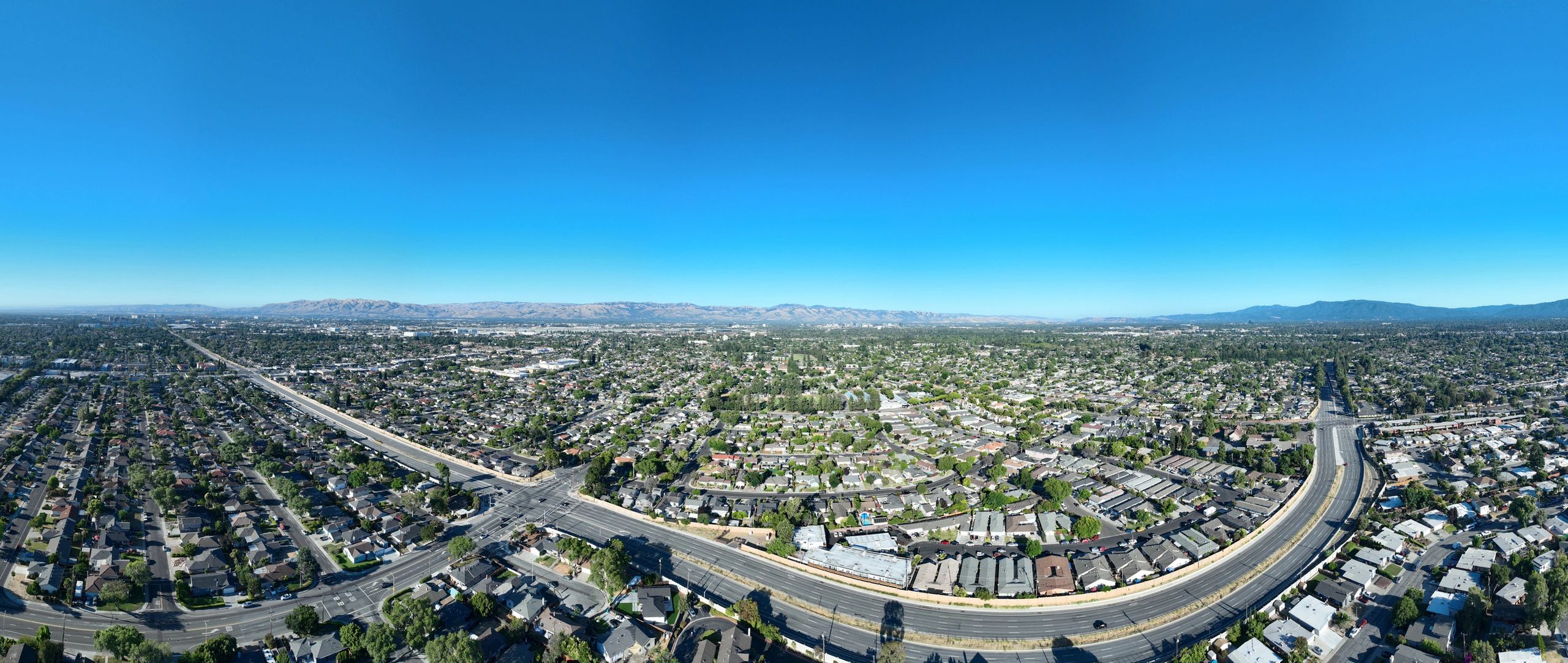 Aerial panorama of a major technology corridor